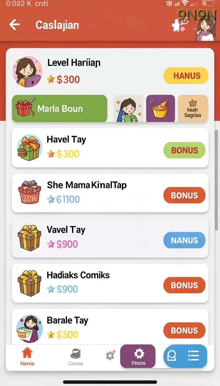 Cuplikan layar DAY777 — menu navigasi